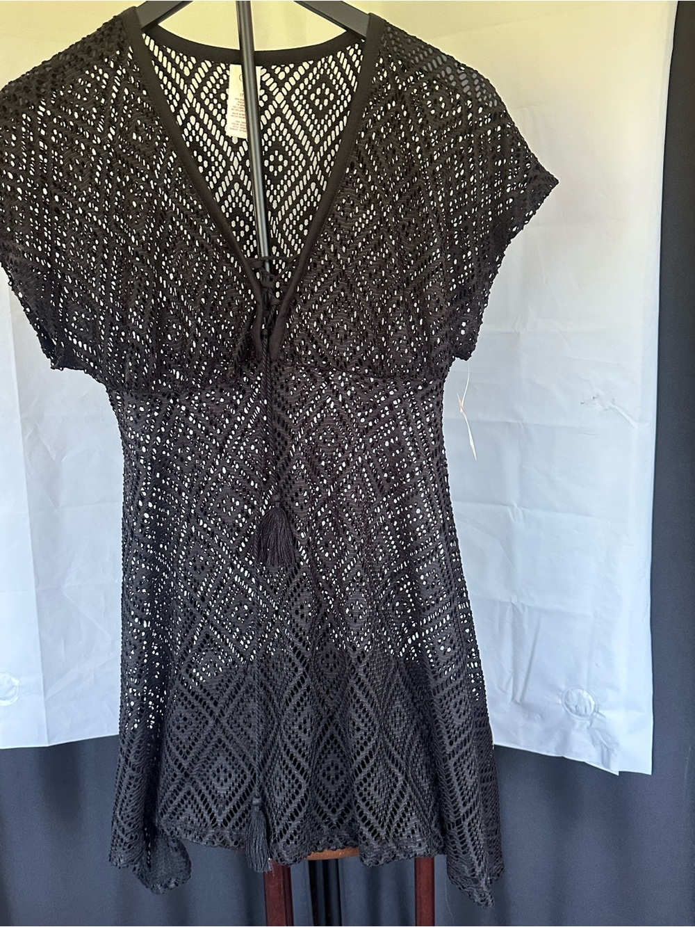 OP Black Crochet Swim Cover Up Dress NWT Size M Tassel Beach Cover-Up